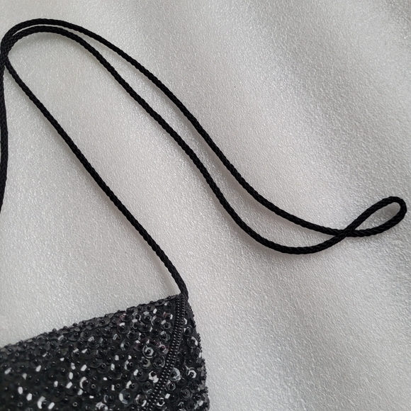 Vintage Tiny Sequined Evening Crossbody Mini Bag Black - Picture 3 of 9